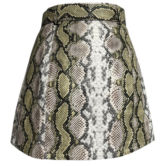 Pleather Mini Skirt Snakeskin Look Le Lis Button Front Belted Green Size Small - Picture 3 of 9